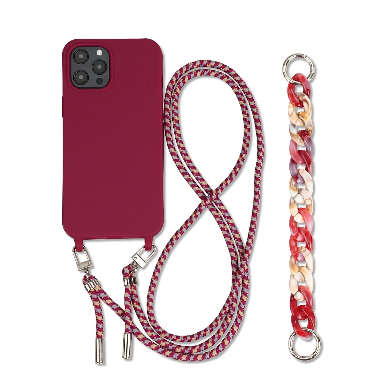 Galful Necklace Cord Case Compatible with iPhone 15 Plus Bracelet Lanyard Silicone Case with Necklace Slim Shockproof Adjustable Lanyard Case for iPhone 15 Plus Dark Red