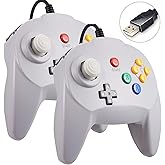 KIWITATA 2 Pack Mini N64 USB Controller, Retro N64 Remote Wired 64-bit Upgraded Joystick Game Controller for Windows PC/Mac Raspberry Pi 3 Gray