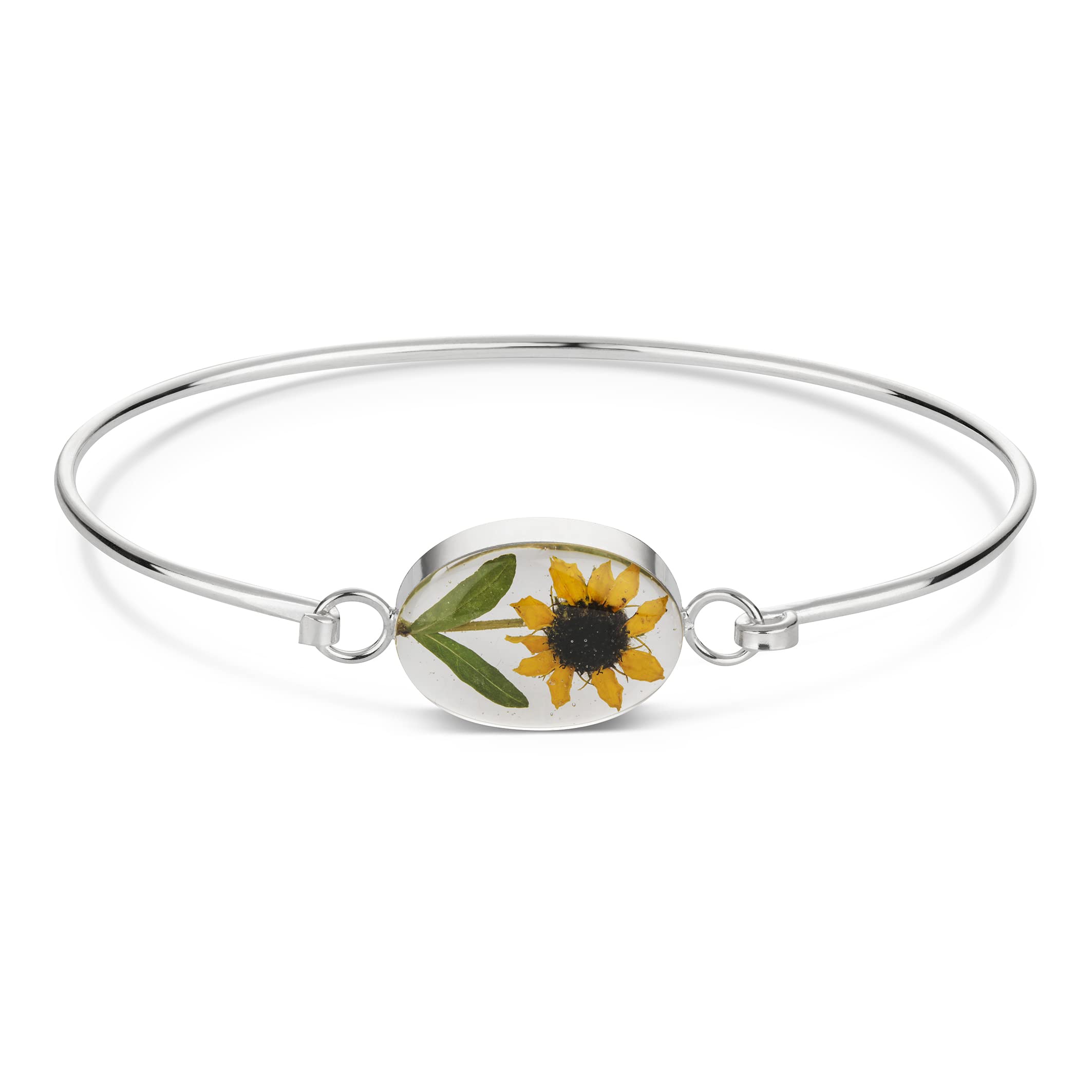 Natural Flower Jewellery Bonsai Sunflower Oval Bangle set in Sterling Silver