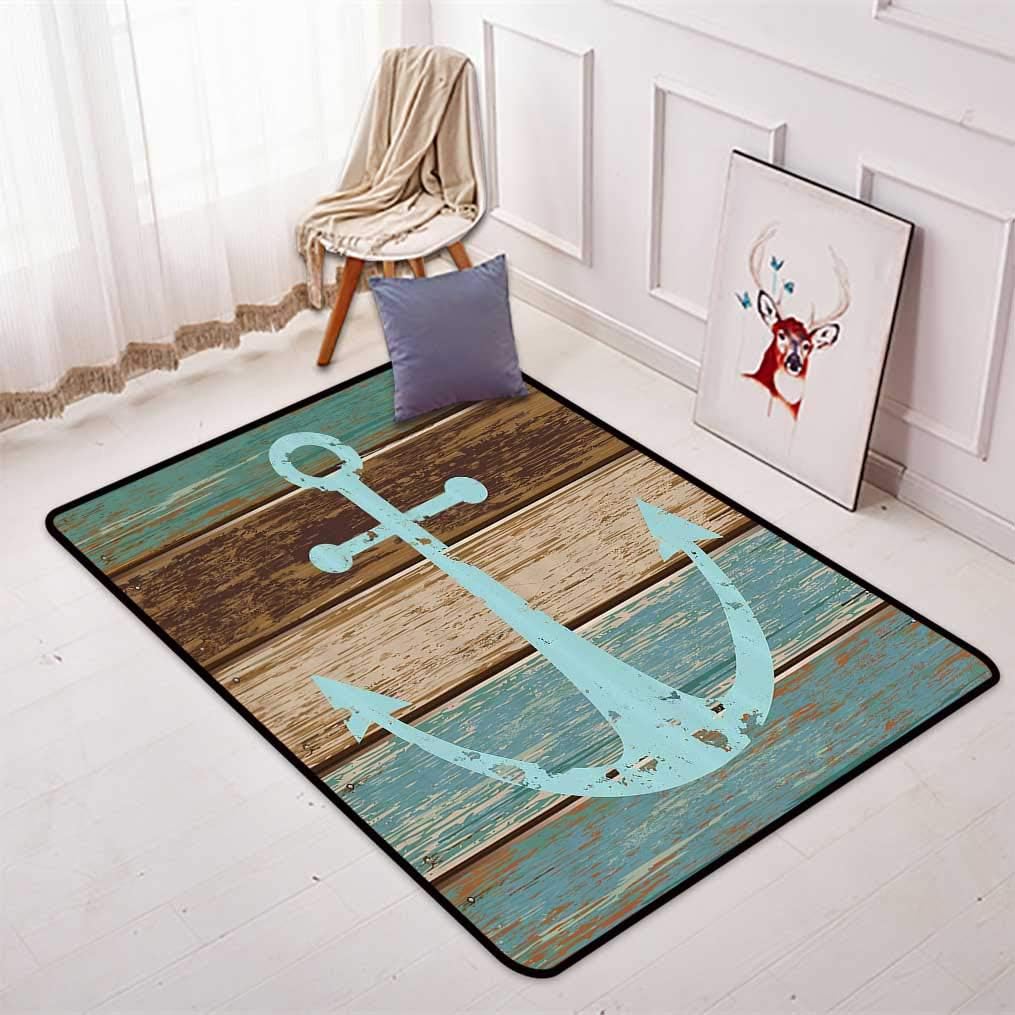 Amazon Com Anchor Decor Area Rugs Boat Anchor Nautical Rustic Wooden Planks Sofa Mats Floor Rugs Carpet For Bedroom Living Room 4 7 W X 5 4 L Baby Blue Taupe Tan Kitchen Dining