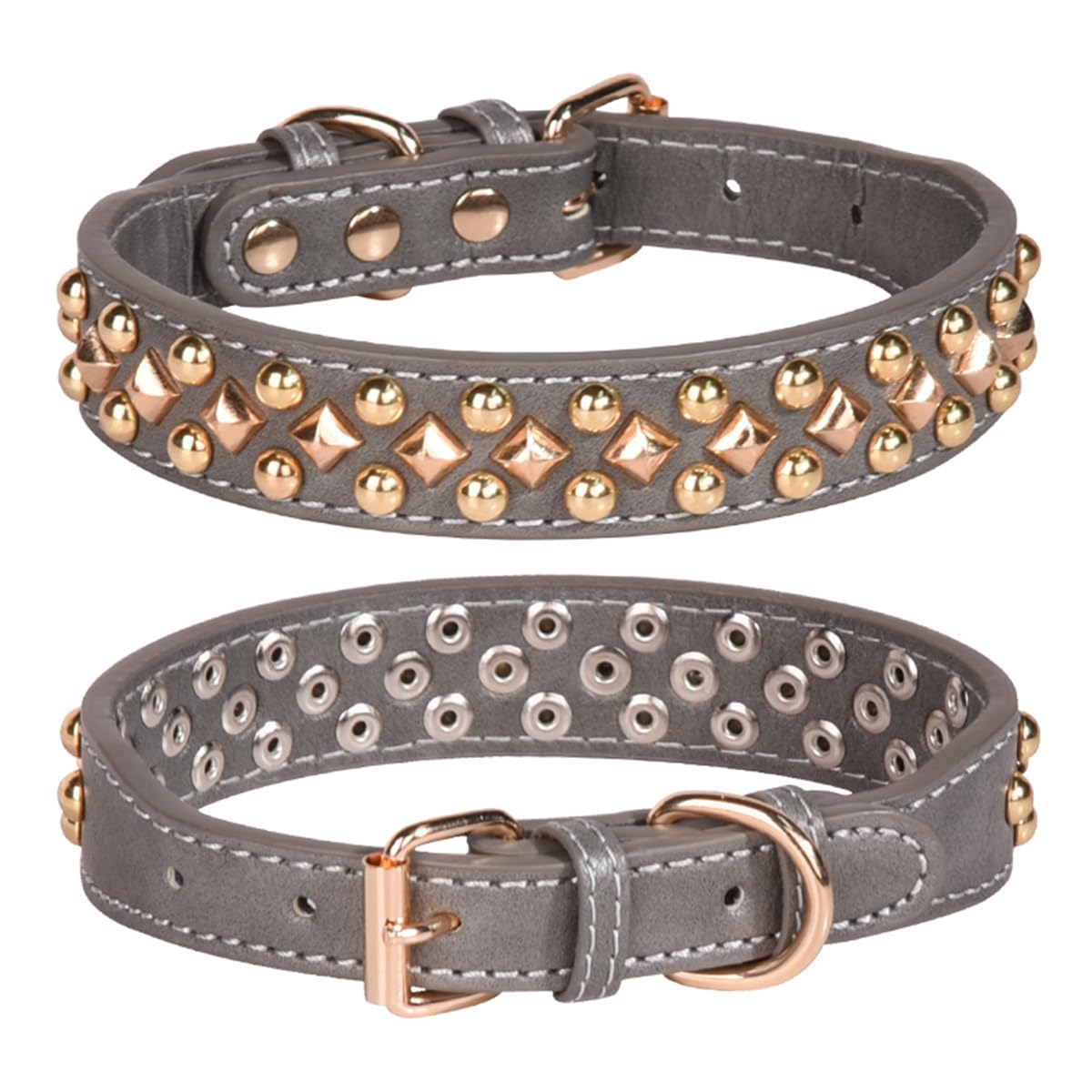 haoyueer Spiked Dog Collar Soft Pu Leather Mushrooms Rivet Spike Studded Dog Collar Adjustable Puppy Collars (S, Grey)