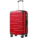 Coolife Hardside Checked Luggage with TSA Lock, Spinner Wheels, Telescopic Handle, Lightweight Suitcase (Red, M(24in))