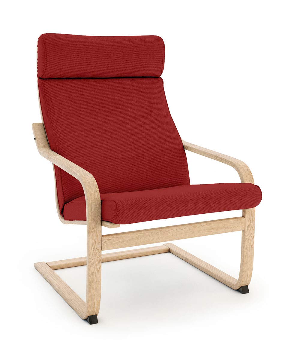 Vinylla Armchair Replacement Cover Made for Ikea Poang Chair (Cushion Design 3, Cotton - Red)