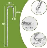 Graxury 12in Ground Stakes Kit 20 Pack Galvanized Steel J Hook Rebar Anchors view 2