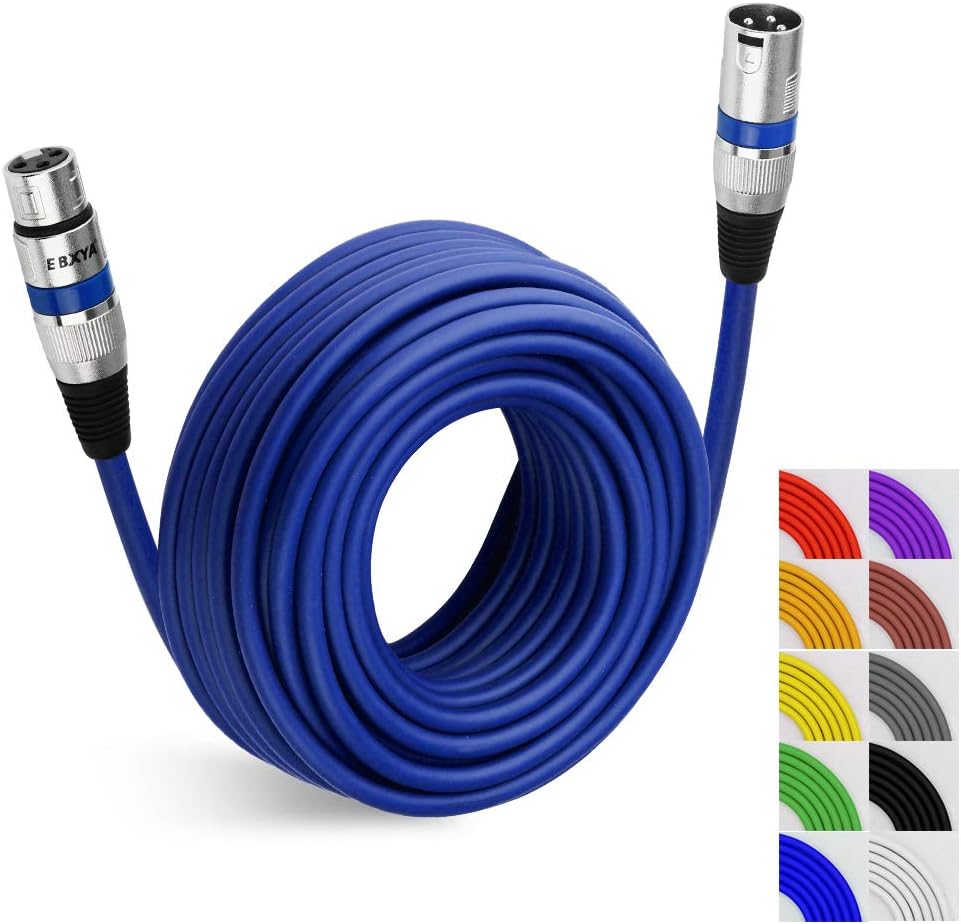 EBXYA XLR Microphone Cable 50ft, Microphone Cable Colored DMX512 Cable for DMX Lighting 50 Feet Blue
