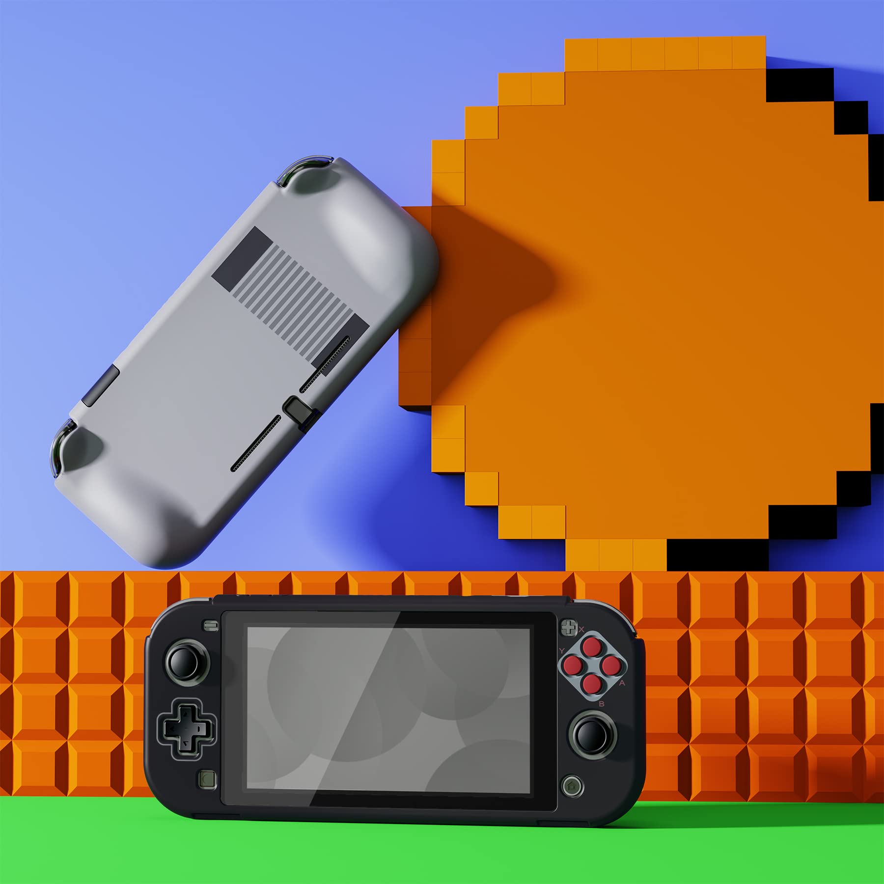 playvital ZealProtect Protective Case for Nintendo Switch Lite, Hard Shell Ergonomic Grip Cover for Nintendo Switch Lite w/Screen Protector & Thumb Grip Caps & Button Caps - Classics NES Style