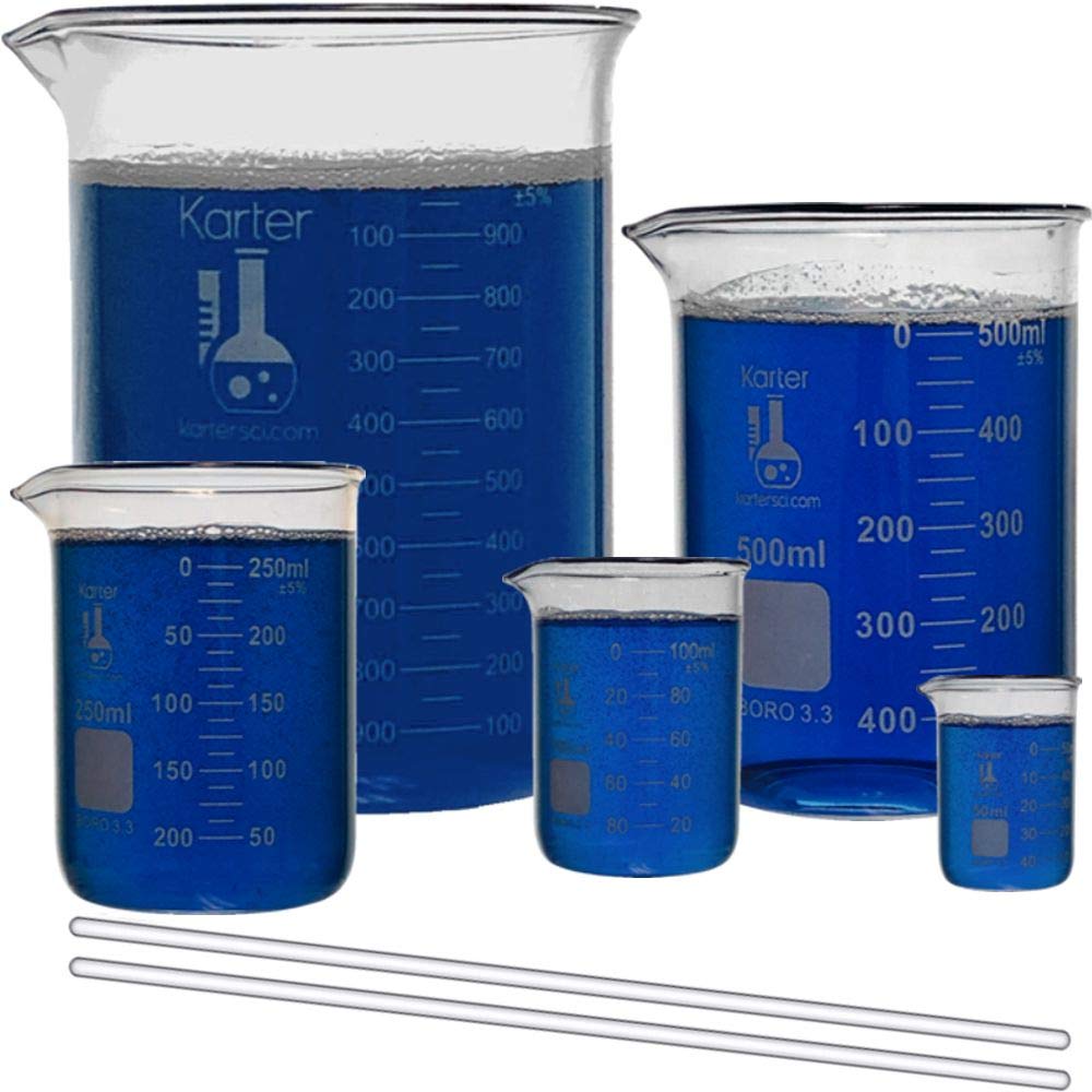 Karter Scientific, 3.3 Boro, Griffin Low Form, Glass Beaker Set - 5 Sizes - 50ml, 100ml, 250ml, 500ml, 1000ml: Industrial & Scientific