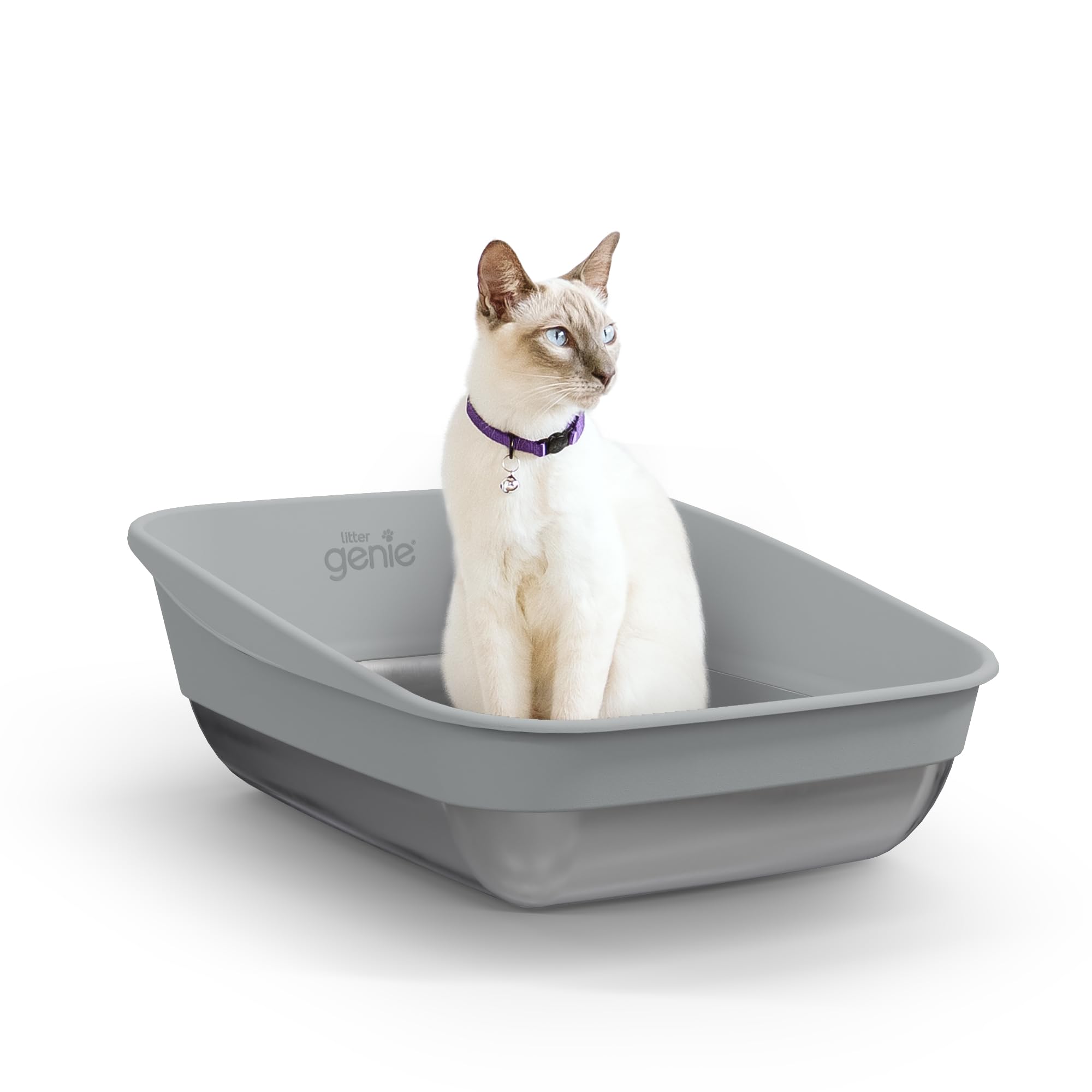 Litter Genie Platinum Stainless Steel Litter Box | Durable, Modern Design, 360° Visibility, Anti-Slip Pads Image