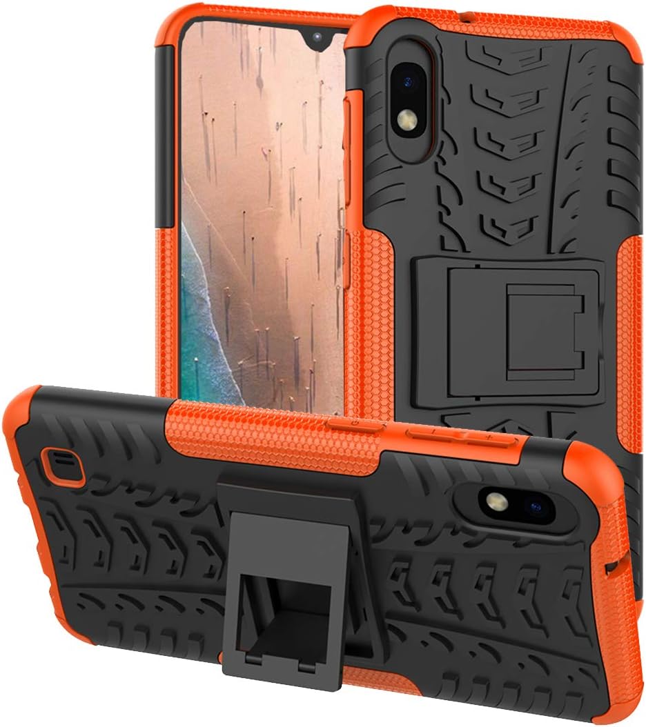 Galaxy A10 case, Samsung A10 Case, [not fit Galaxy A10e 5.8"], PUSHIMEI with Kickstand Hard PC Back Cover Soft TPU Dual Layer Protection Phone Case Cover For Samsung Galaxy A10 6.2" (Orange Kickstand)