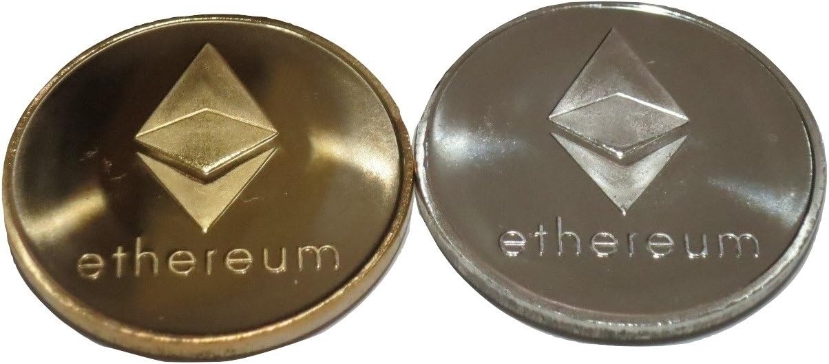 TrendyLuz 2 PC Colored Set Ethereum ETH Physical Display Metal Novelty Play Chip Tokens in Plastic Holder Cases Velvet Pouch by