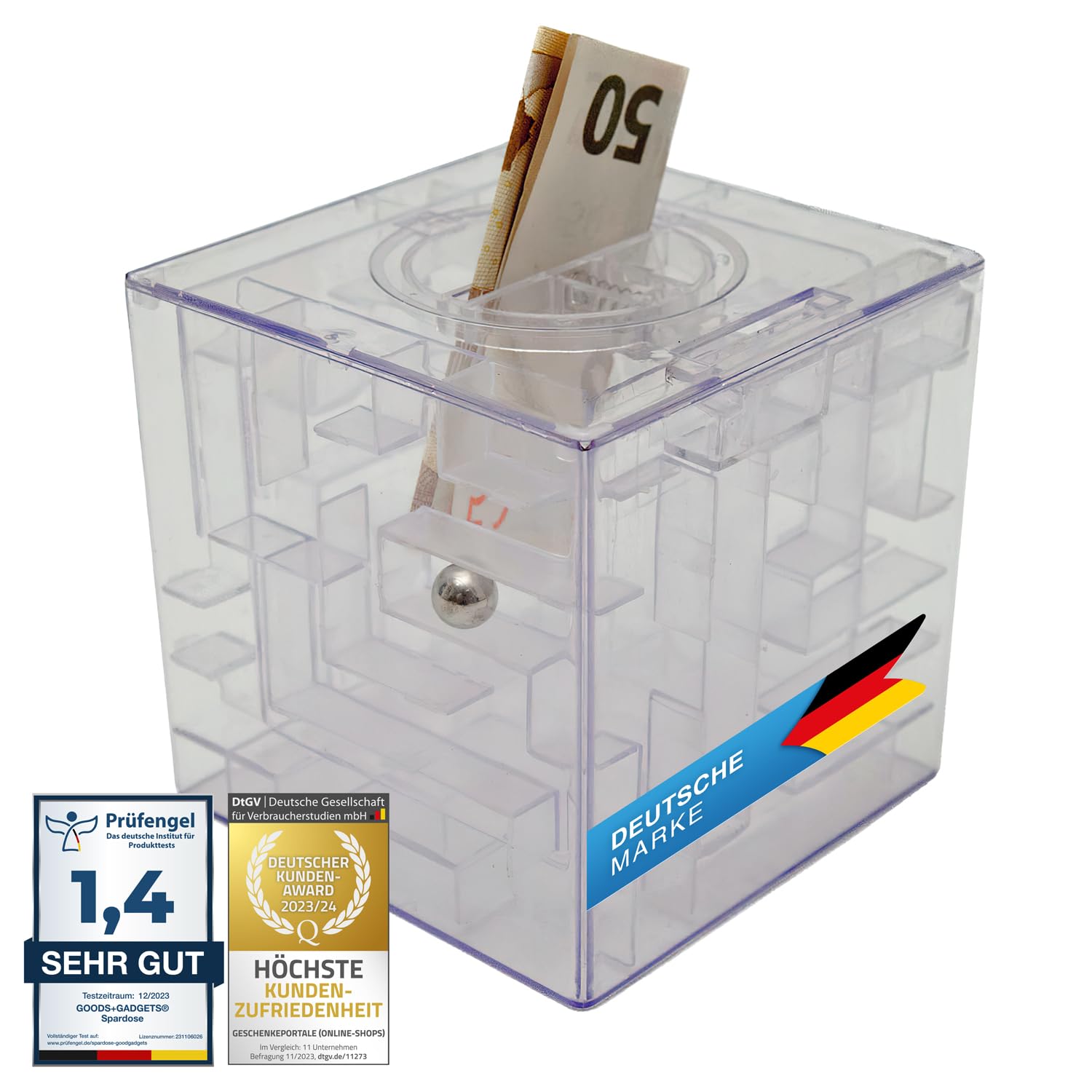 Money Box with 3D Ball Maze Skill Game Piggy Bank for Money Gifts Geocaching
