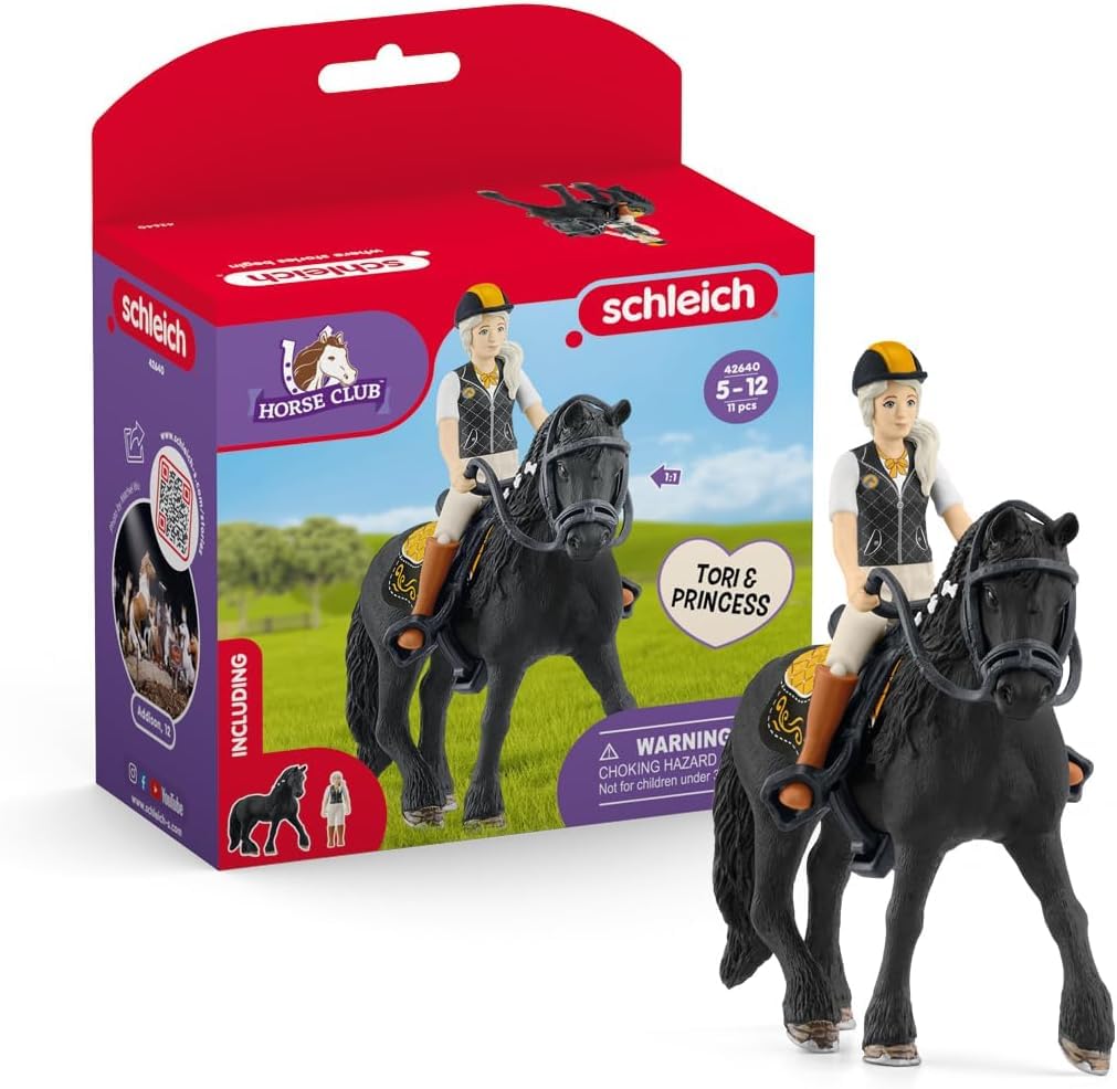 SCHLEICH 42640 HORSE CLUB Horse Club Tori & Princess Playset for ages 5+, Black