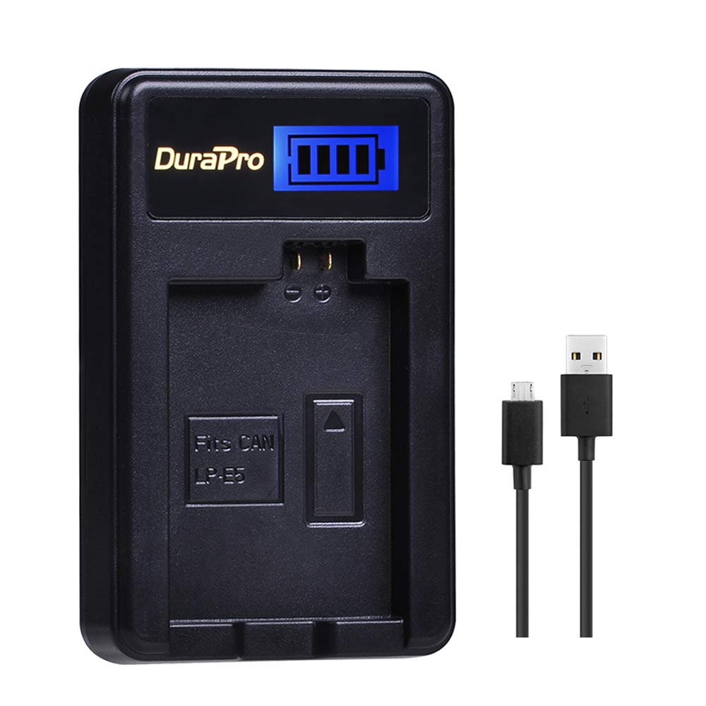 DuraPro Rapid LP-E5 LCD USB Battery Charger for Canon EOS Rebel XS, Rebel T1i, Rebel XSi, 1000D, 500D, 450D, Kiss X3, Kiss X2, Kiss F, LC-E5, CBC-E5