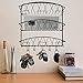 Mail Organizer Wall Mount | Vertical Decorative Hanging Letter And Bill Holder Rack With Key Hooks For Home, Kitchen, Office | Black