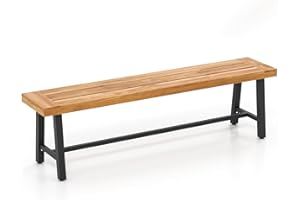 HAPPYGRILL Outdoor Acacia Wood Bench, 63"/160 CM Long Patio Garden Bench Seats up to 3 Persons, Porch Dining Bench for Outdoo