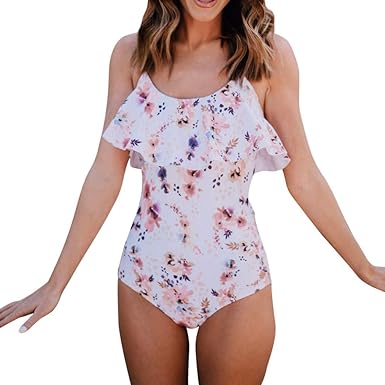 Sannysis Blumendruck Badeanzüge Damen Große Größen Bikinis Teenager Mädchen Strandkleidung Bohemian Ruffle Bademode Schwimman