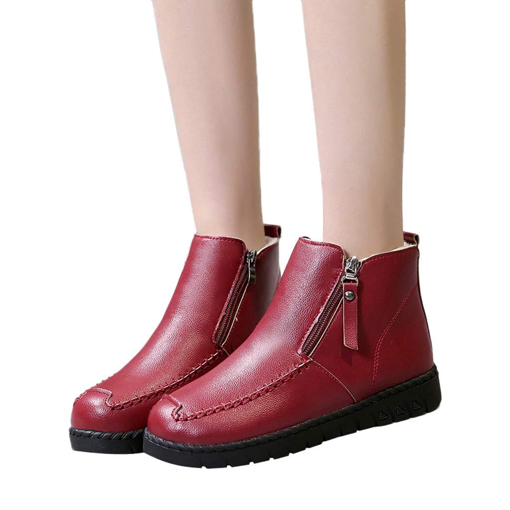 Bags Cases Sleeves Outtop Tm Women Leather Snow Boots Ladies Solid Color Flat With Zipper Keep Warm Round Toe Ankle Boots Shoes Messenger Bags