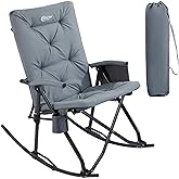 Portal Folding Rocking Camping Chair Outdoor - Thick Padded Rocking Recliner Chair Portable Camping Rocker for Patio Front Porch Backyard Lawn Living Room, Supports 400 LBS