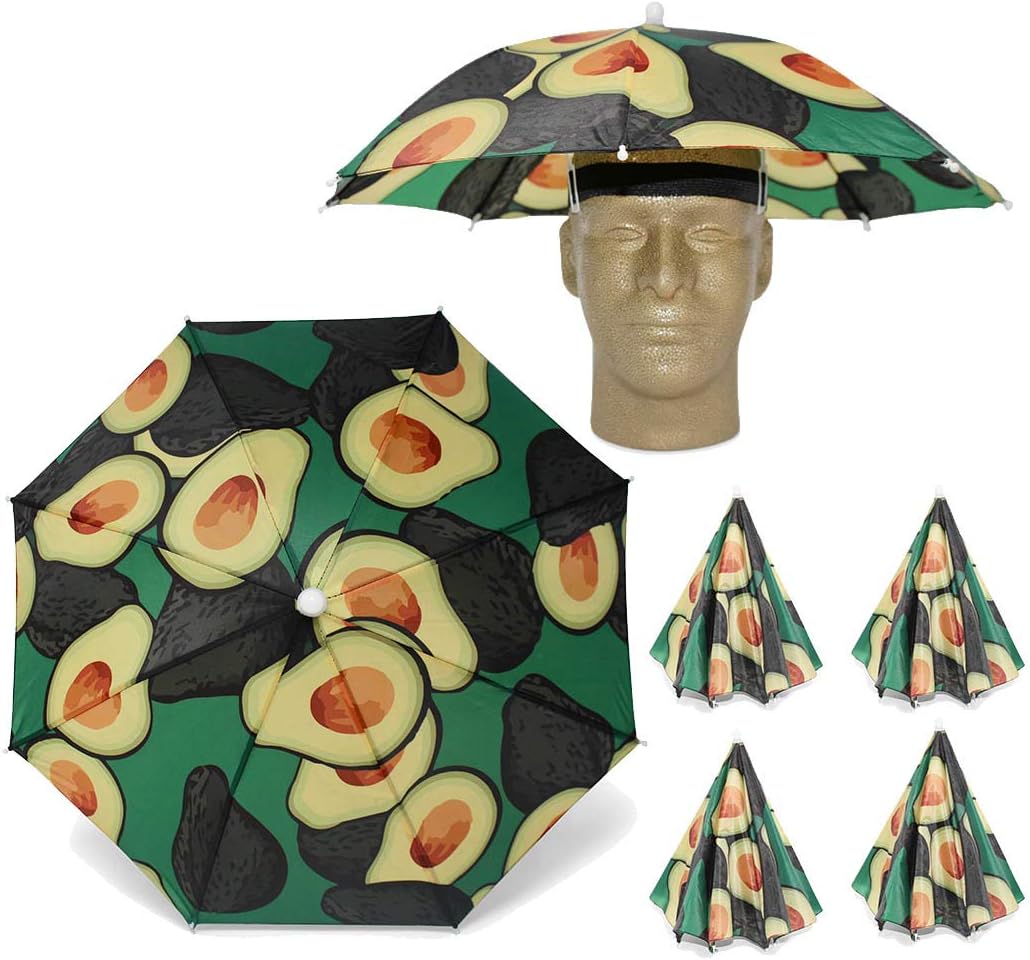 Looney Zoo || Umbrella Hat || Unique Colorful Umbrella Hats - Easy Elastic Fitting Umbrella Hat for Adults & Kids (The Avocado, 4 Umbrella Hats)