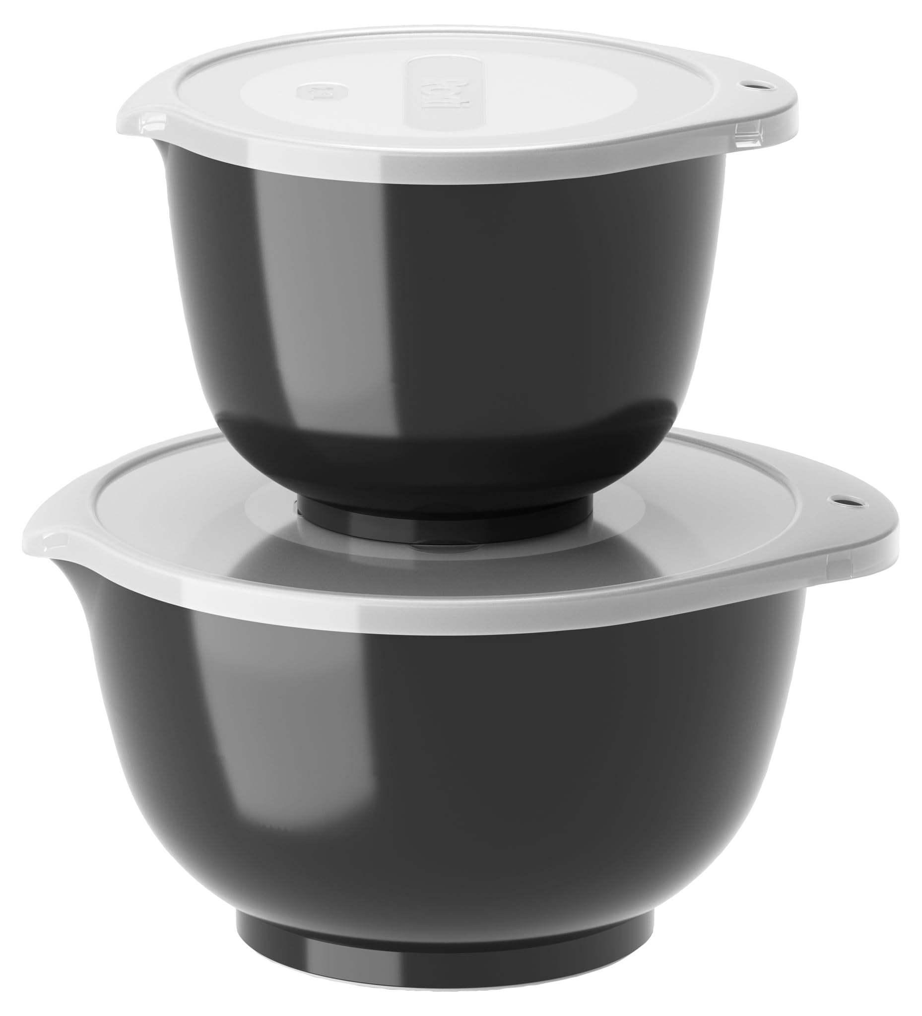 Rosti Margrethe Bowl Set, Mixing Bowl Set, 4-Piece with 2 Mixing Bowls and 2 Lids, Dough Bowl Made of Recyclable Plastic, 1.5 Litres and 3 Litres, Carbon Black