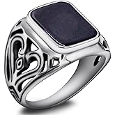 S925 sterling silver black agate men's ring, Türkiye retro style jewelry, black onyx stone, tribal design suitable for daily wear