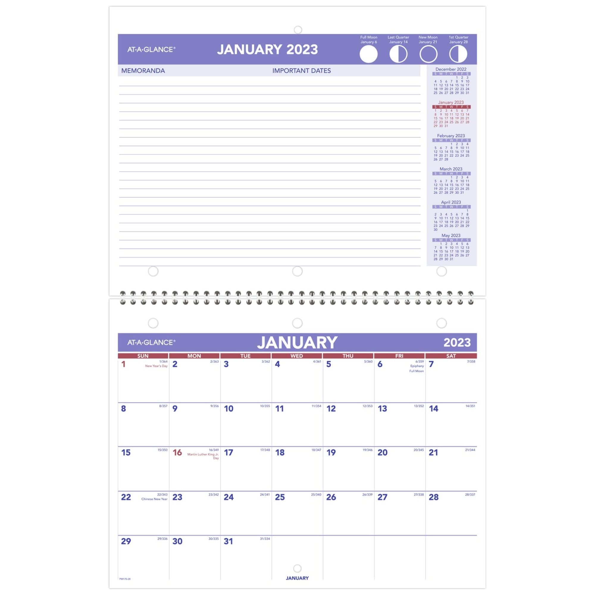 At-A-Glance 2023 Wall & Desk Calendar, 8-1/2" x 11", Small, Unruled Blocks, Spiral Bound, Monthly (PM17028), PM1702823, Blue