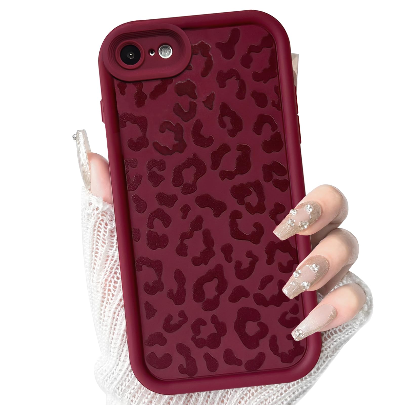 NITITOP Compatible for iPhone SE 2020 / SE 2022/7 / 8 Case Cute Stylish Leopard Print Design for Women Girls Men Artistic Soft TPU Shockproof Protective Full Camera Protection Cover - Wine Red