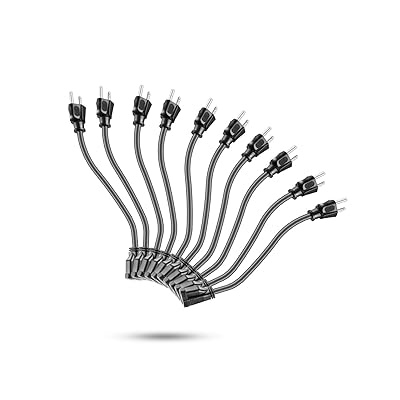 KMC Power Extension Cord 10-Pack, Outlet Saver, 16AWG 3 Prong,1-Foot Cord