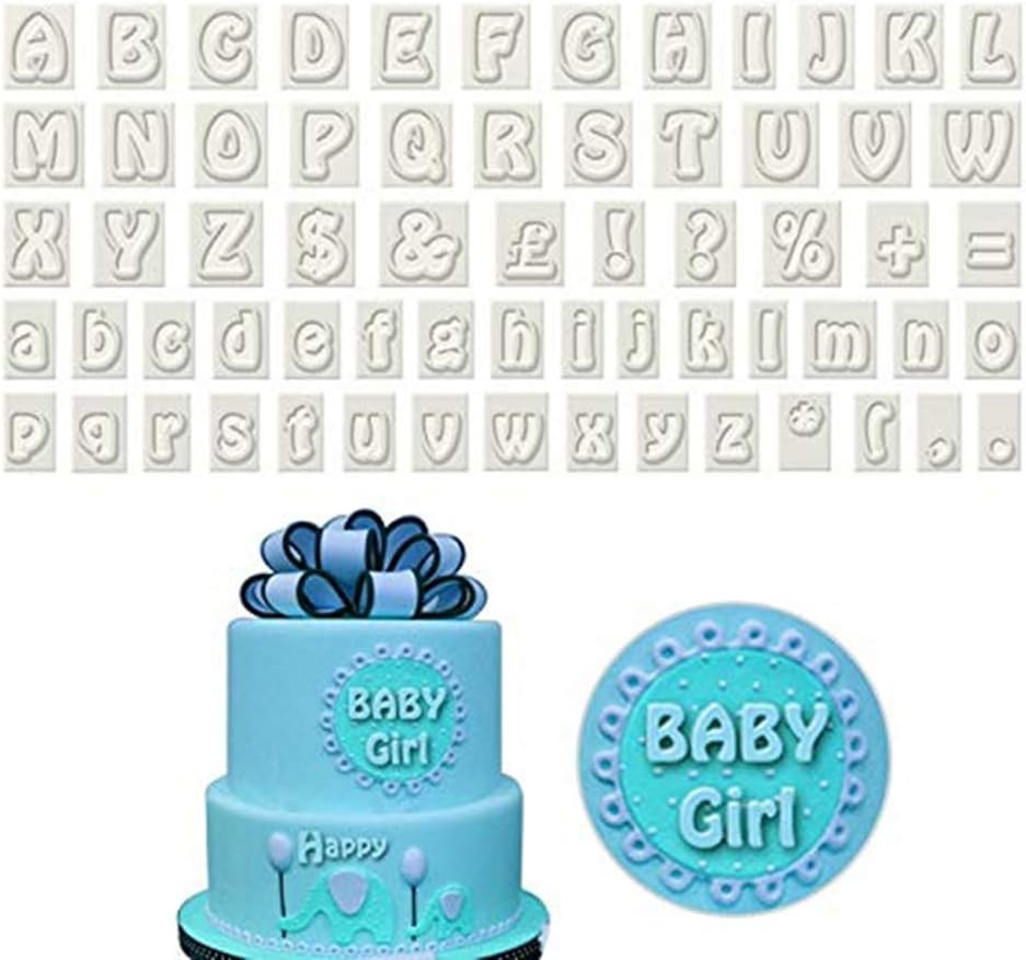 64 Piece Plastic Alphabet Cookie Cutter Set,Cake Decoration Tool Biscuits Mould,Fondant Cutters Mold,Upper Lower Case Art Deco Letter Punctuation Stamps Press, Cake Brim Topper Decoration Molds
