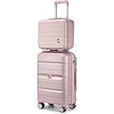 Somago 20" Carry On Luggage and 14" Mini Cosmetic Cases Travel Set Lightweight Polypropylene Suitcase with TSA Lock YKK Zipper Hardside Luggage with Spinner Wheels (2 Piece Set, Nude Pink)