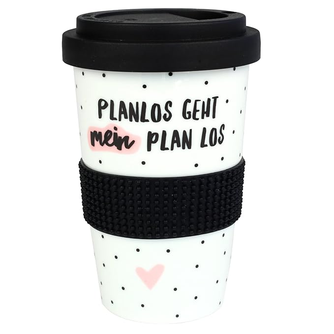 Odernichtoderdoch Coffee-to-go Becher Planlos geht Mein Plan los - 13 cm - 0,4 l - Porzellan - mit Deckel