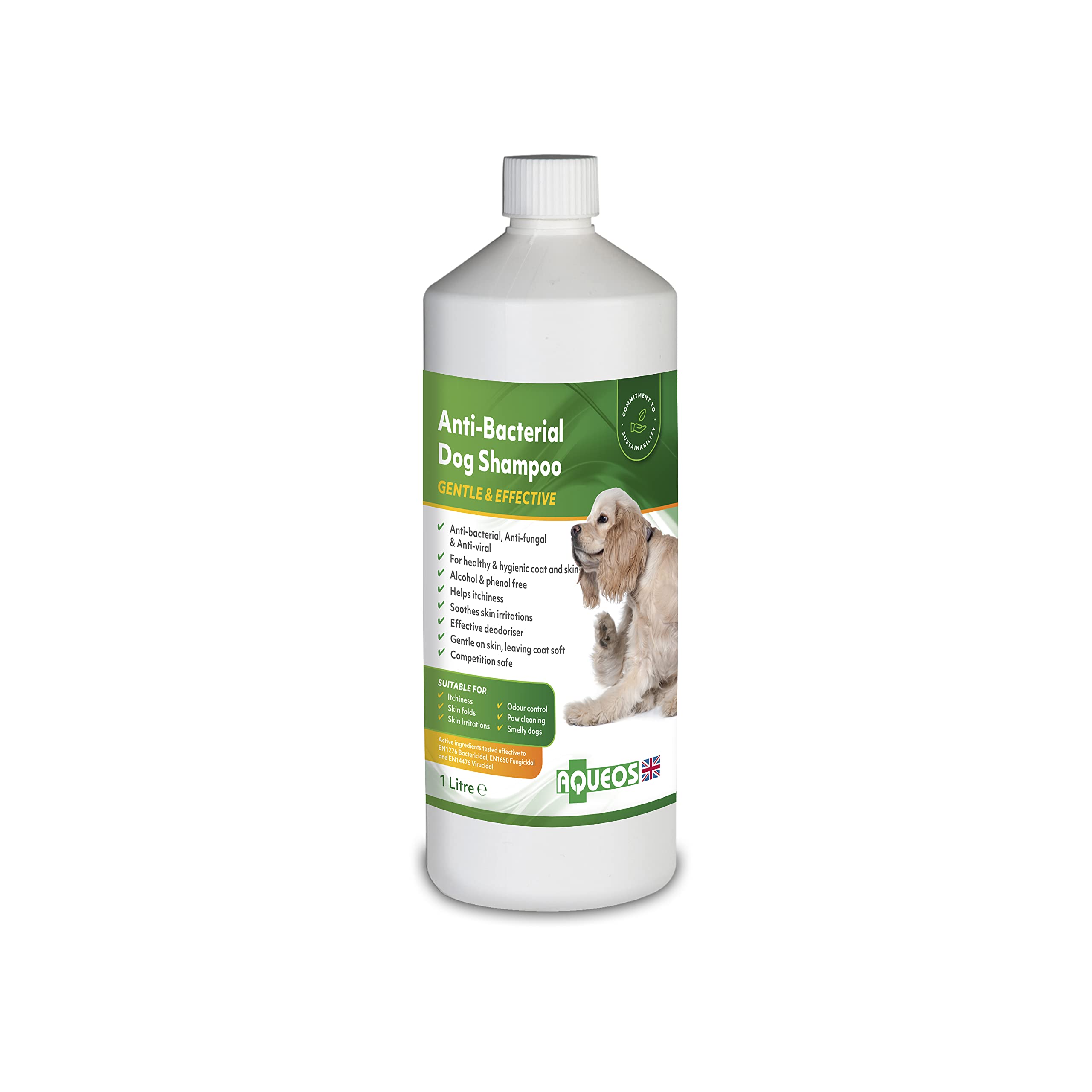 Aqueos Antibacterial, Antiviral & Antifungal Dog Shampoo | Anti-Itch | Smelly Itchy Dogs | Skin Irritations | Skin Soothing | 1 Litre