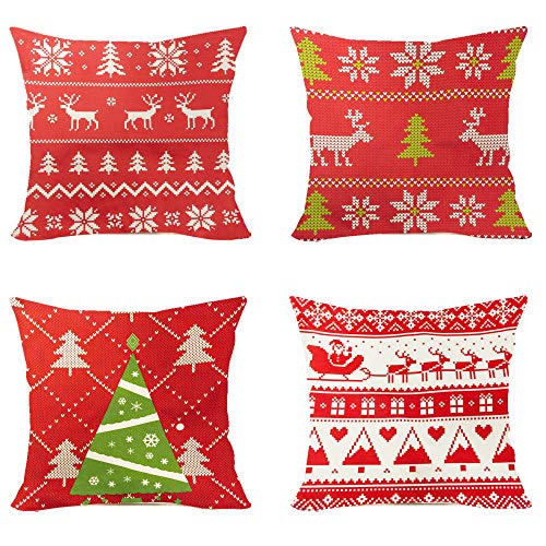 FUNPENY Christmas Pillow Covers, Set of 4 Red Weave Christmas Pillow