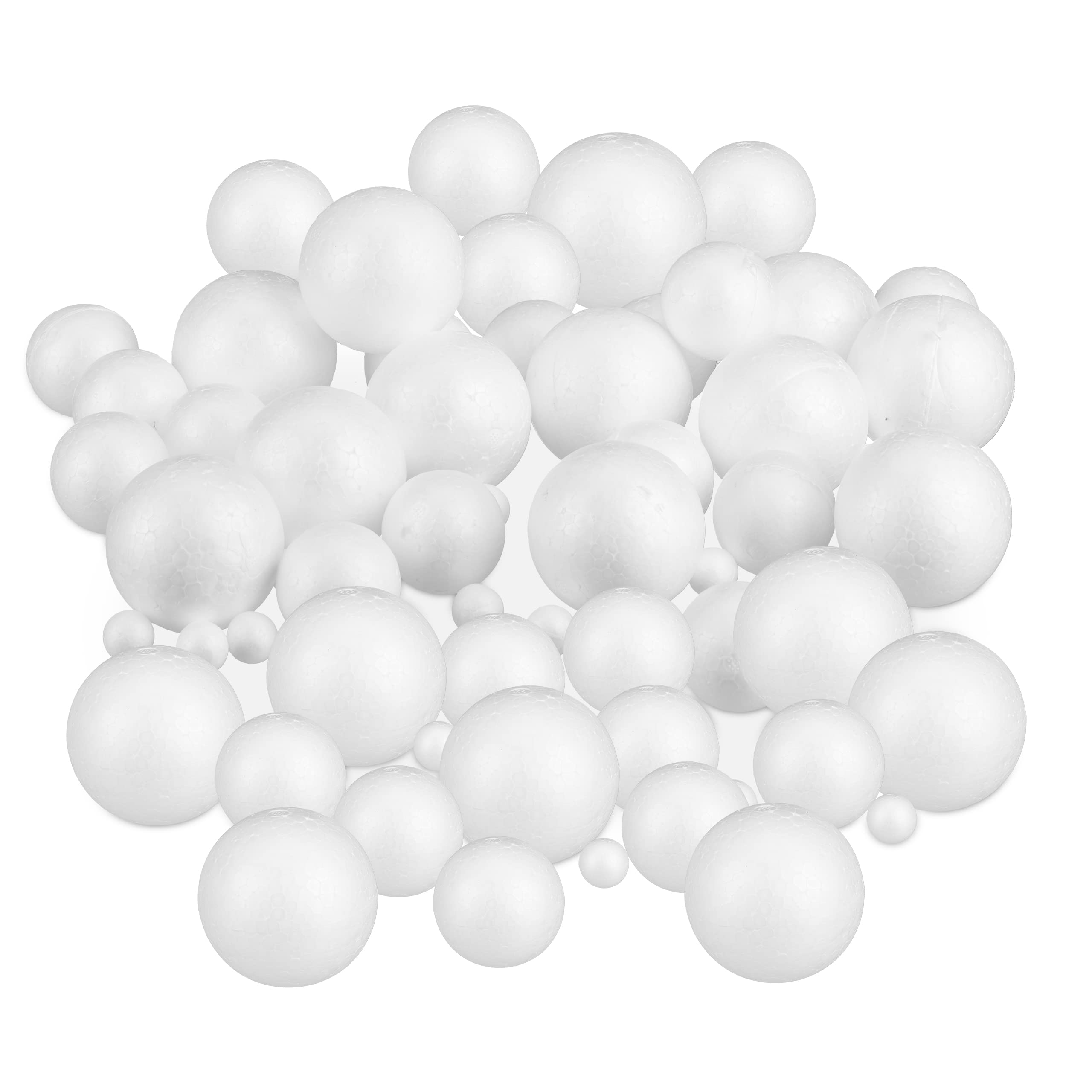 Relaxdays Polystyrene Foam Balls 72 Pieces, 3 Sizes, Arts & Crafts, DIY, Solid Styrofoam Spheres, ∅:2/5/7 cm, White