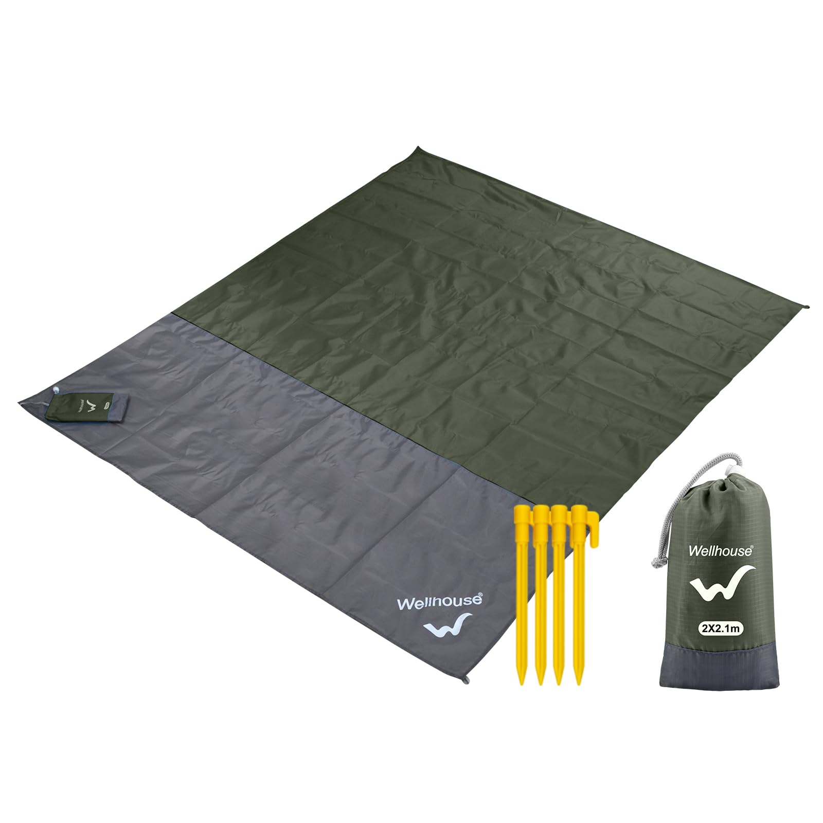 Sandproof Beach Blanket 79in x 83in Camping Mat Waterproof Picnic Blankets with Floating Waterproof Phone Pouch Washable Rug for Travel Hiking Music Grass BBQ Trips Lightweight Quick Drying ArmyGreen