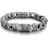 COOLSTEELANDBEYOND Retro Style Tribal, Mens Steel Cross Charm Vintage Link Chain Bracelet Spring Clasp, 8.7 Inches