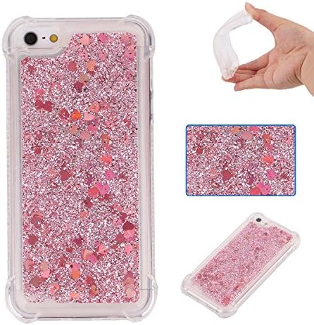 iPhone 5S/5C/SE,AICOO Shock-absorbing Bling Glitter Sparkle Liquid Moving Quicksand Flowing Soft TPU Case Anti-drop Protection Cover For iPhone 5S/5C/SE,Rosegold