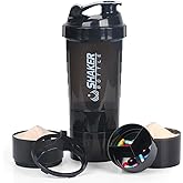 VECH Shaker Bottles for Protein Mixes Workout Leak Proof Water Bottle Non Slip 3 Layer Twist Off OZ with Pill Tray Storage Po