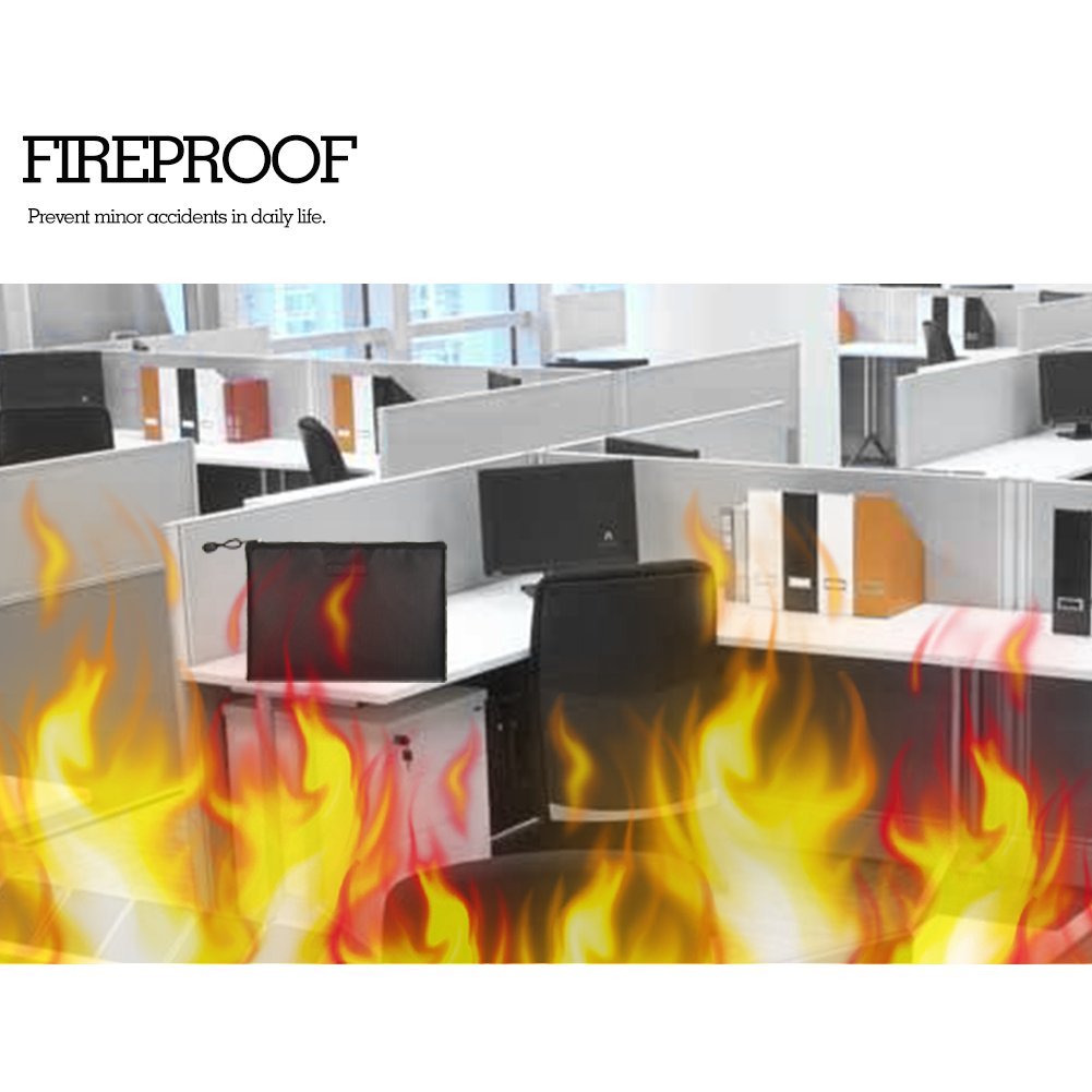Fireproof Document Organizer Bag NON-ITCHY Silicone Coated Portable Safe Fire Water Dust Resistant Pouch Holder Case with Zipper for B5/A4 Size File Folder,Contract,Bills,Ipad,Smart Phone,Money,Jewelry,Passport Cards and More other Importan