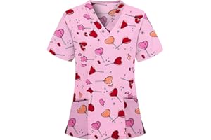 UOFOCO Print Scrubs for Women Nurse Vet Pediatric with Design——Stretchy Comfy Cozy Fit Plus Size Scrub Tops Shirts