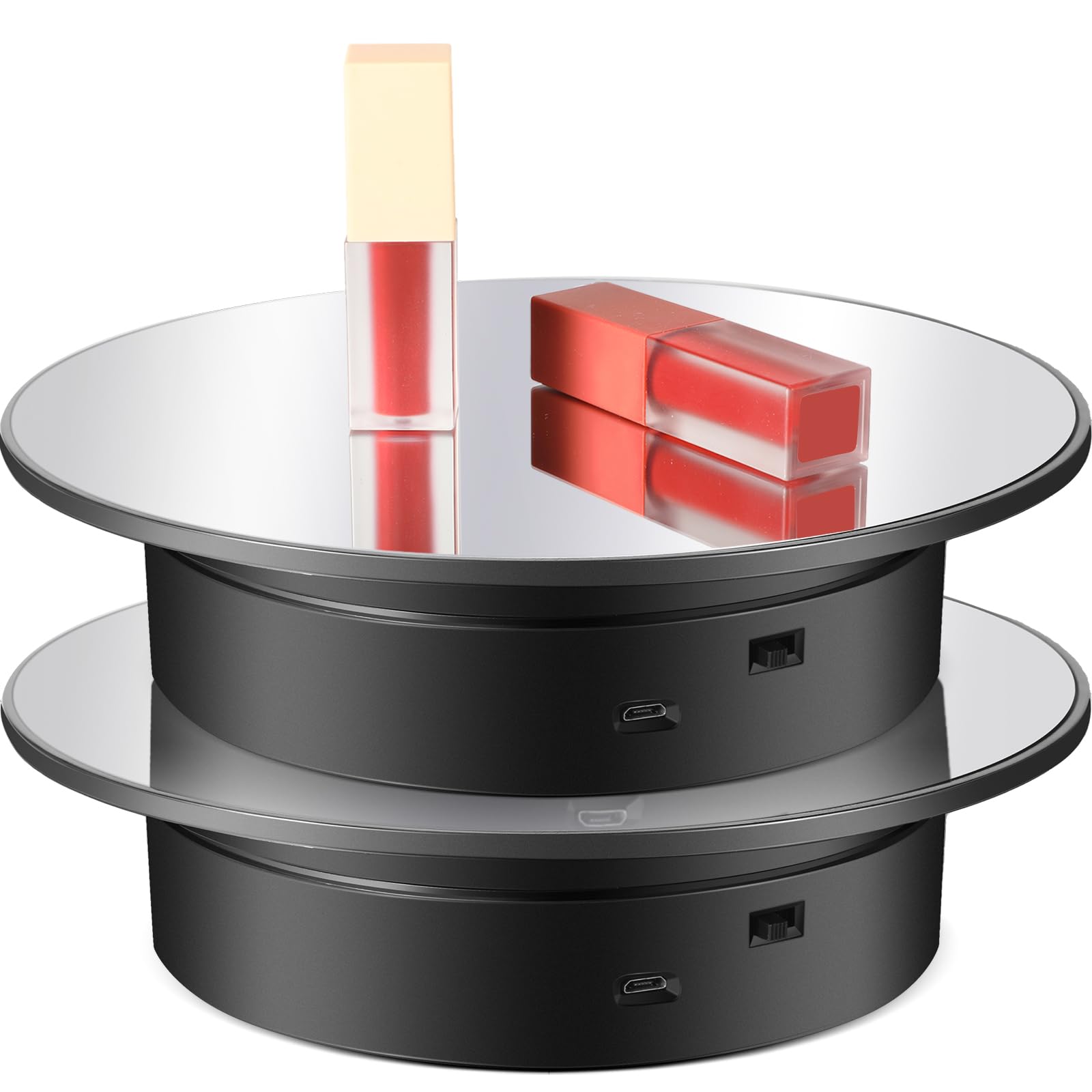 Marsui 2 Pieces Display Turntable Motorized Rotating Display Stand 7.87'' Mirror Cover 360° Electric Rotating Turntable for Photography Products Jewelry Cake 3D Model, Battery Operated /USB Power