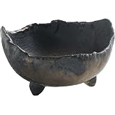 Wazakura Banko Crescent Bonsai Pot 4.7in, Handmade, Black and Gold | Handmade in Yokkaichi, Mie (Banko ware), crescent bonsai pot with 1 large drainage hole, 120 x 80 mm