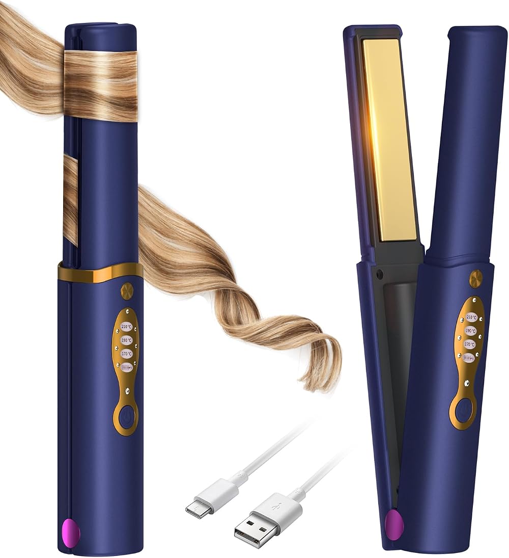 OBEST Cordless Hair Straightener 2 in 1 Travel Flat Iron 210C 3 Levels