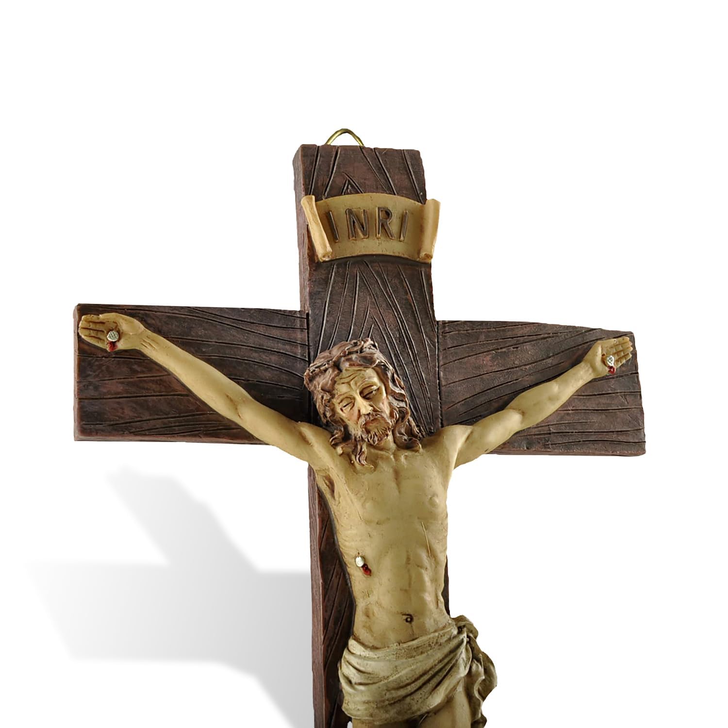 PlentifulHome Jesus Crucifix Wall Cross Catholic – Hand Painted Big Wood Textured Resin Vintage Christ Nailed on The Cross Modern Door Hanging Decor Religious Gift – 24.5 cm Tall