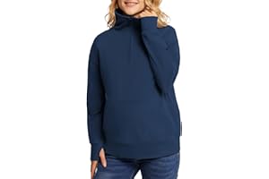 Maacie Maternity Sweatshirts Lapel Half Zip Thermal Fleece Pullover with Thumbholes & Kangaroo Pocket