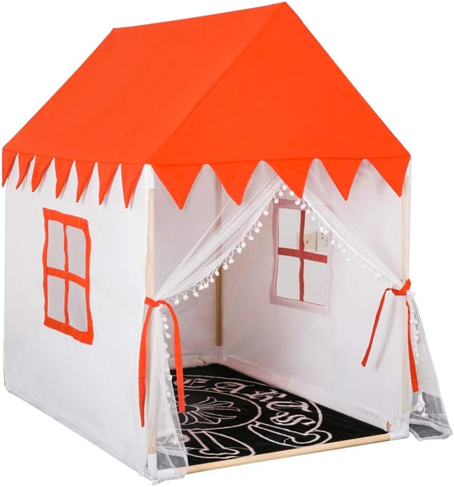 Kibten Large Solid Wood Kids Teepee Tent Girls Princess Castle House Baby Playhouse Boys Game Toy Room Cotton Canvas Children's Room Tents with Windows for Indoor Outdoor Garden