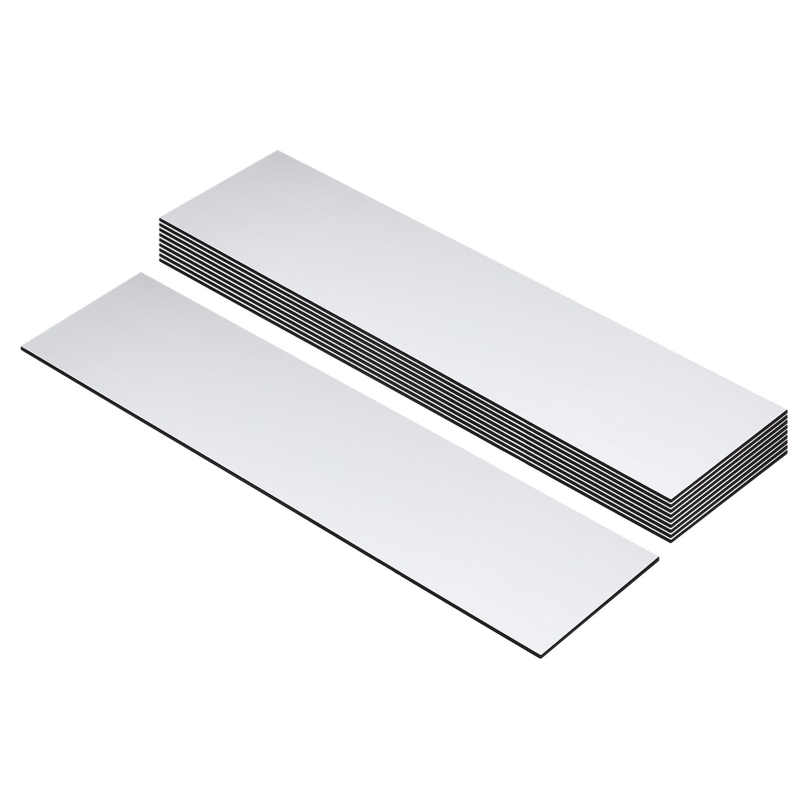 PATIKIL 8x2inch Blank Name Plates, 10Pcs Custom Engraved Name Plate Rectangle Laser Engraving Blanks for Personalized Office Desk DIY Painting Supplies, Brushed Silver, Black
