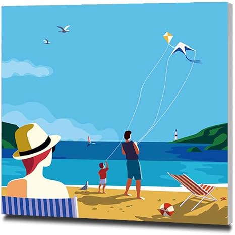 Amazon 夏休みポスター アートパネル 絵画 フォトフレーム 正方形 絵画 インテリア 壁飾り フレーム装飾画 玄関 インテリア モダンアート 木枠セット 40x40cm アートフレーム ポスター オンライン通販