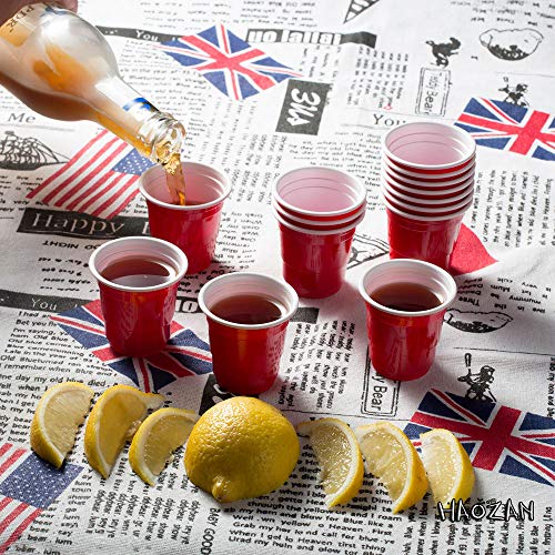 image for HAOZAN 100ct 2oz Shot Glasses Disposable, Cute Red Mini Plastic Cups, 