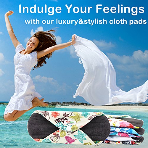 Asenappy Reusable Menstrual Pads Cloth Pads Menstrual - Charcoal Bamboo Sanitary Pads Panty Liners 6 PCS Small Random Prints - Thumbnail 4